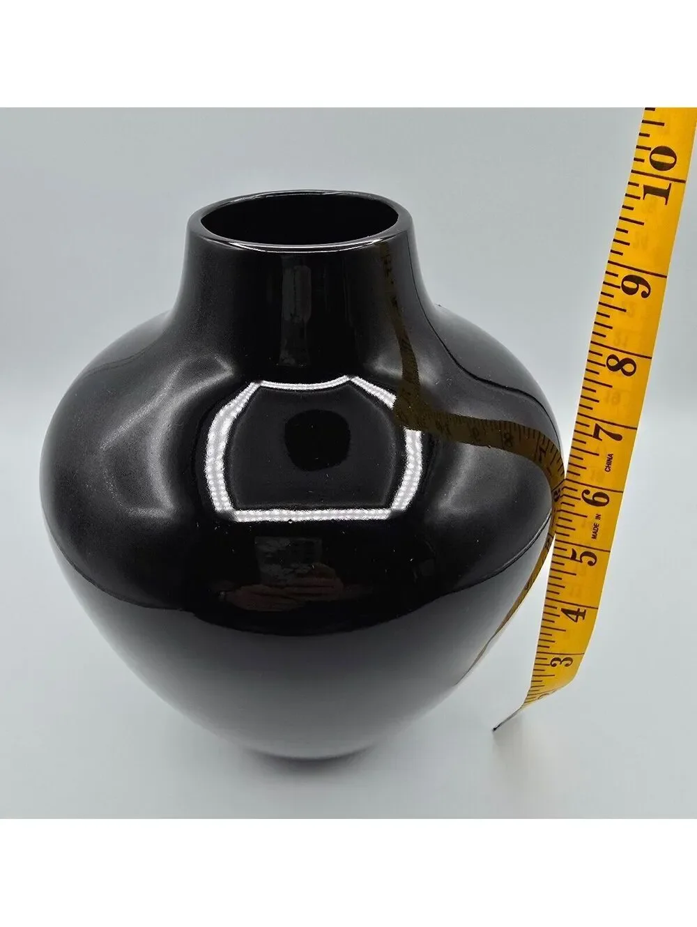 Vintage 1980s Mikasa Japan Black Ceramic Vase Modernist Postmodern 9.5